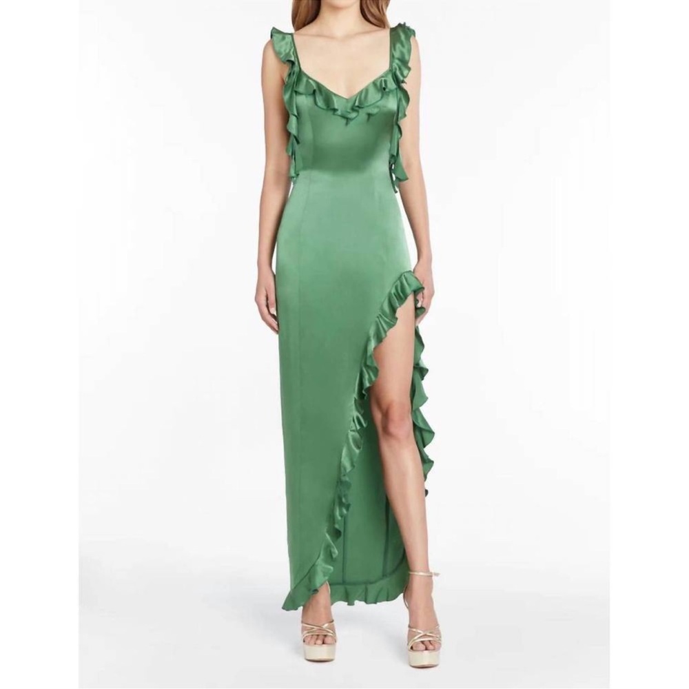 Amanda Uprichard Green Asymmetrical Ruffle Slip Dress